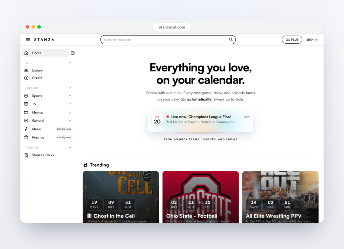 The redesigned Stanza homepage